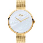 JCOU Luna Three Hands 38mm Gold Stainless Steel Mesh Bracelet JU17115-2