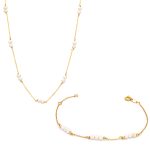 Σετ Βραχιόλι κολιέ Χρυσό Κ14 Μαργαριτάρια