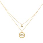 Double Gold necklace K14 with eye and one zirconia stone