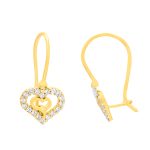 Gold earrings K14 heart with zircon