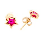 Gold earrings K9 star with red zircon