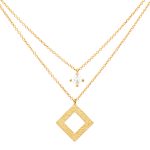 Necklace gold K9 Double single stone and rhombus