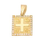 Gold Christian Charm K9 rectangle with zircon