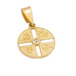 Gold Christian Charm K9 round with zircon