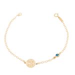 Gold bracelet K9 Christian Charm with blue eye