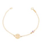Gold bracelet K9 Christian Charm with pink eye