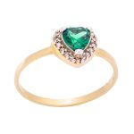 Gold ring K14 heart with Paraiba Glass zircon
