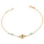 Gold bracelet K14 with green zircon