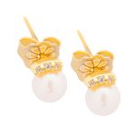 Gold earrings K9 with freshwater pearl and zircon