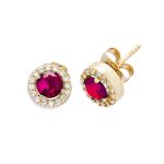 Gold earrings K9 rosetta with red and white zircon